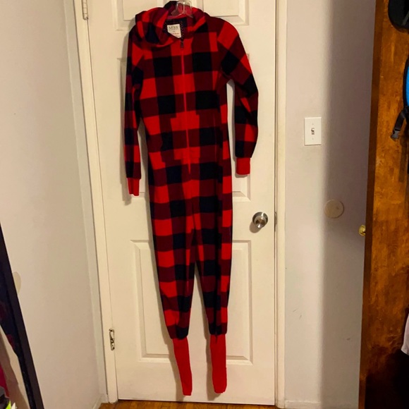 Milk Lounge Plaid hoodie onesie Size Small - Picture 3 of 14